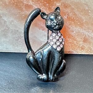 1928 Black Cat Brooch, Enamel Rhinestone Embellishments 1831 R
